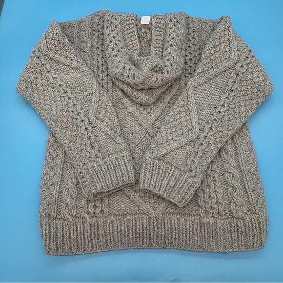 Fisherman’s Hooded 100% Wool Sweater Women’s Gray Large By Yarnia - Picture 7 of 9